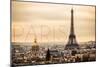 Paris, France - City Aerial View and Eiffel Tower-Lantern Press-Mounted Art Print