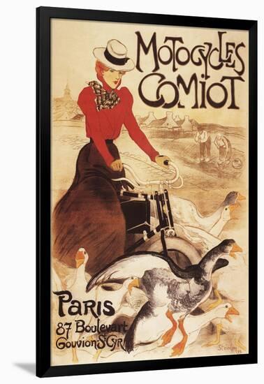 Paris, France - Comiot Motocycles Woman and Geese Promo Poster-Lantern Press-Framed Art Print