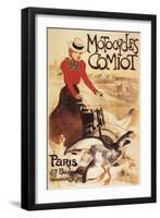 Paris, France - Comiot Motocycles Woman and Geese Promo Poster-Lantern Press-Framed Art Print