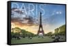 Paris, France - Eiffel Tower and Lawn-Lantern Press-Framed Stretched Canvas