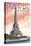 Paris, France - Eiffel Tower and River - Lithograph Style-Lantern Press-Stretched Canvas