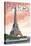 Paris, France - Eiffel Tower and River - Lithograph Style-Lantern Press-Stretched Canvas