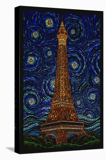 Paris, France - Eiffel Tower Mosaic-Lantern Press-Stretched Canvas