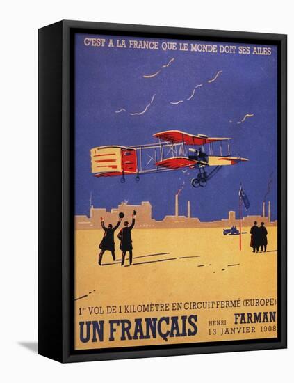 Paris, France - Henry Farman Flies at Issy-les-Moulineaux Poster-Lantern Press-Framed Stretched Canvas