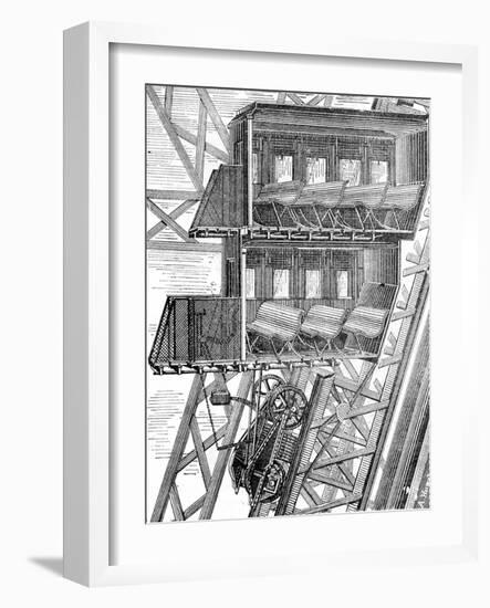 Paris, France - La Tour Eiffel, Roux Elevator-A. Hugel-Framed Art Print