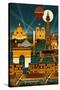 Paris, France - Retro Skyline (no text)-Lantern Press-Stretched Canvas