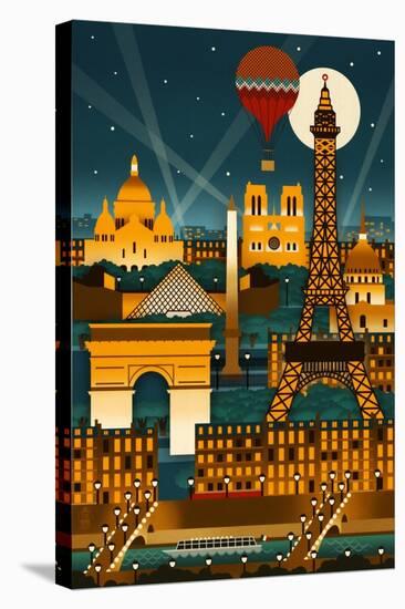 Paris, France - Retro Skyline (no text)-Lantern Press-Stretched Canvas