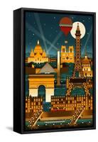 Paris, France - Retro Skyline (no text)-Lantern Press-Framed Stretched Canvas