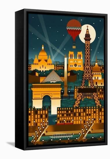 Paris, France - Retro Skyline (no text)-Lantern Press-Framed Stretched Canvas