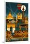 Paris, France - Retro Skyline (no text)-Lantern Press-Framed Art Print