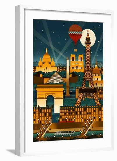 Paris, France - Retro Skyline (no text)-Lantern Press-Framed Art Print