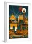 Paris, France - Retro Skyline (no text)-Lantern Press-Framed Art Print