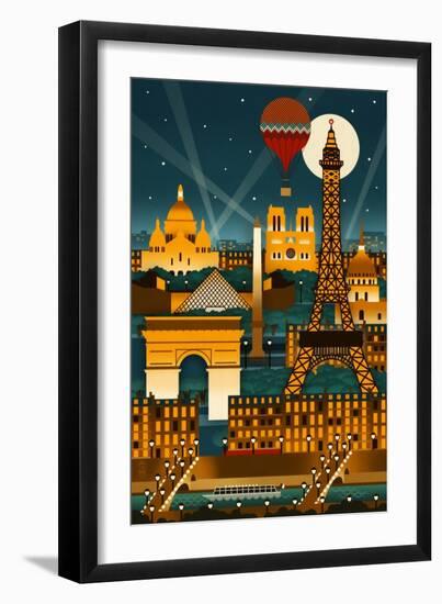 Paris, France - Retro Skyline (no text)-Lantern Press-Framed Art Print