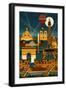 Paris, France - Retro Skyline (no text)-Lantern Press-Framed Art Print