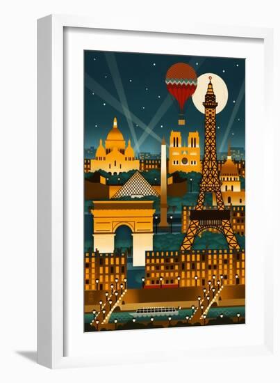 Paris, France - Retro Skyline (no text)-Lantern Press-Framed Art Print