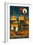 Paris, France - Retro Skyline (no text)-Lantern Press-Framed Art Print