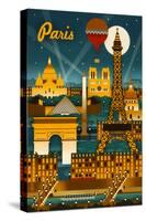 Paris, France - Retro Skyline-Lantern Press-Stretched Canvas