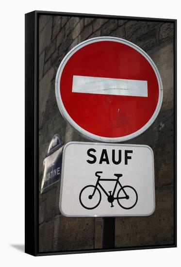 Paris France Sauf Biking Sign Art Print Poster-null-Framed Stretched Canvas