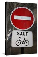 Paris France Sauf Biking Sign Art Print Poster-null-Stretched Canvas