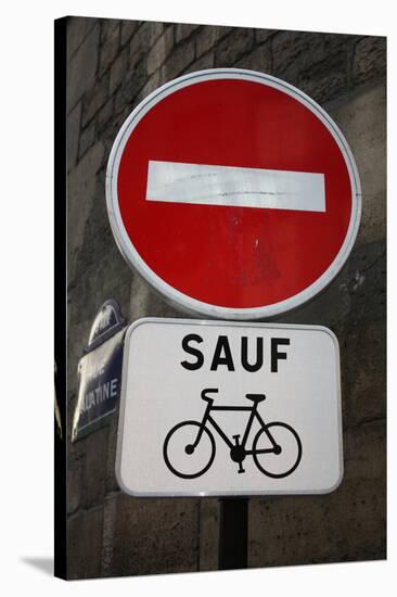 Paris France Sauf Biking Sign Art Print Poster-null-Stretched Canvas
