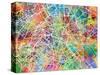 Paris France Street Map-Michael Tompsett-Stretched Canvas