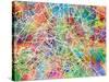 Paris France Street Map-Michael Tompsett-Stretched Canvas