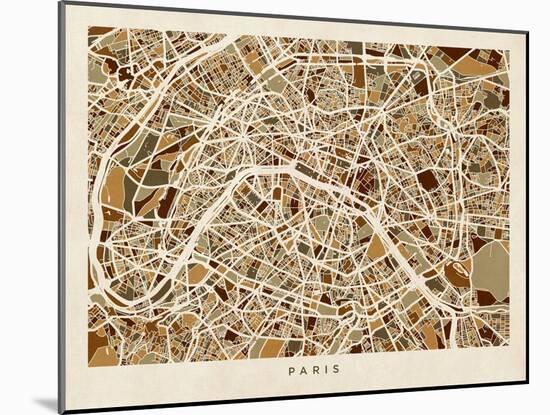 Paris France Street Map-Michael Tompsett-Mounted Art Print