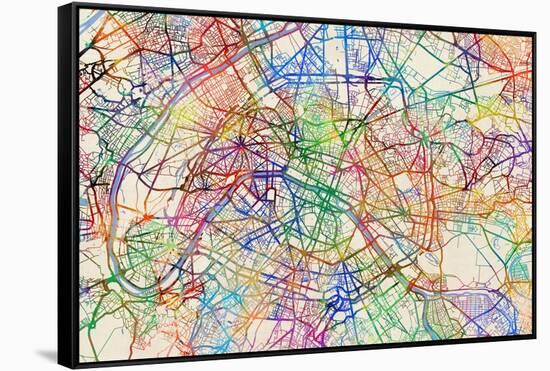 Paris France Street Map-Michael Tompsett-Framed Stretched Canvas