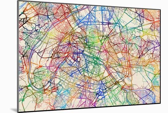 Paris France Street Map-Michael Tompsett-Mounted Premium Giclee Print