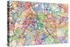 Paris France Street Map-Michael Tompsett-Stretched Canvas