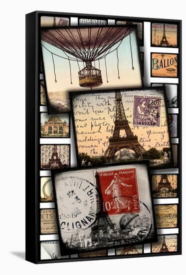 Paris, France "Through the Viewfinder" Vintage Postcard Collage in Color-Piddix-Framed Stretched Canvas