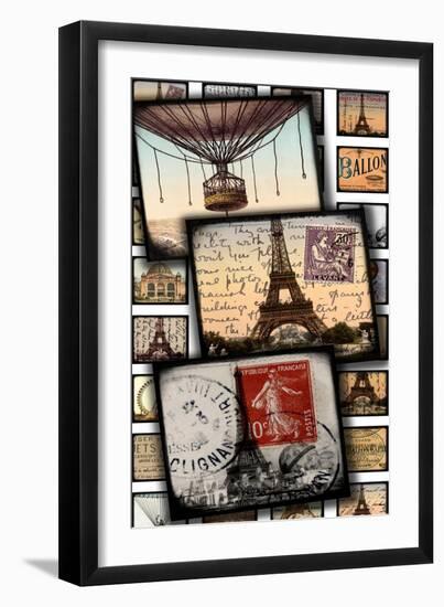 Paris, France "Through the Viewfinder" Vintage Postcard Collage in Color-Piddix-Framed Art Print