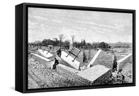 Paris, France - Tour Eiffel, Foundations-H. Thiriat-Framed Stretched Canvas