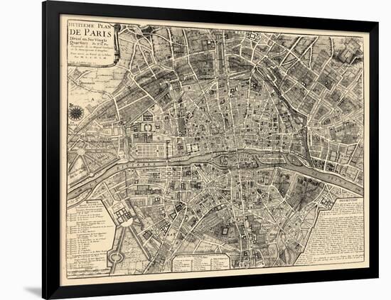 Paris, France, Vintage Map-null-Framed Giclee Print