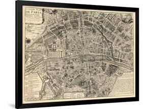 Paris, France, Vintage Map-null-Framed Giclee Print