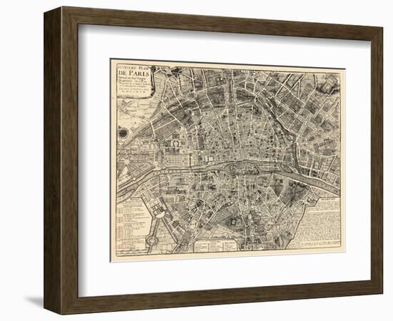 Paris, France, Vintage Map-null-Framed Giclee Print