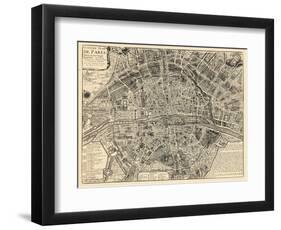 Paris, France, Vintage Map-null-Framed Giclee Print