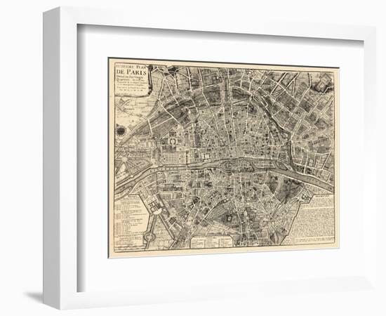 Paris, France, Vintage Map-null-Framed Giclee Print