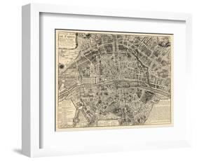 Paris, France, Vintage Map-null-Framed Giclee Print