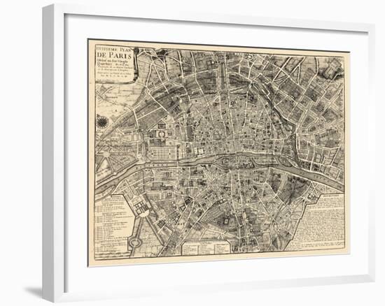 Paris, France, Vintage Map-null-Framed Premium Giclee Print