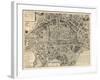 Paris, France, Vintage Map-null-Framed Premium Giclee Print