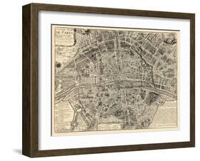 Paris, France, Vintage Map-null-Framed Giclee Print