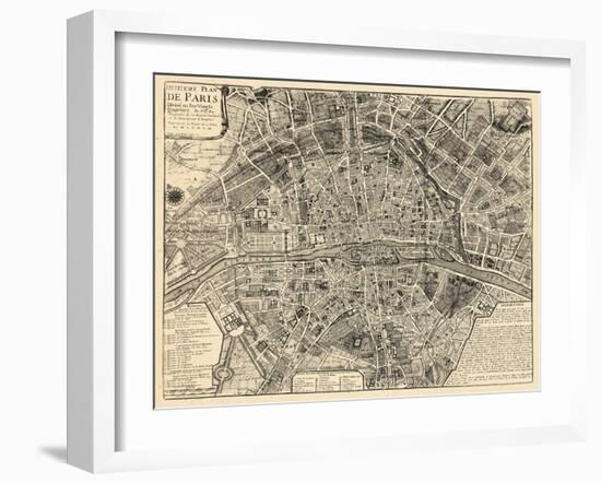 Paris, France, Vintage Map-null-Framed Giclee Print