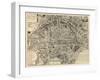 Paris, France, Vintage Map-null-Framed Giclee Print