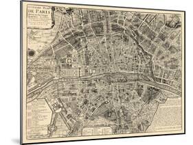 Paris, France, Vintage Map-null-Mounted Giclee Print