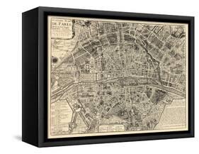 Paris, France, Vintage Map-null-Framed Stretched Canvas