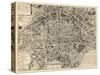 Paris, France, Vintage Map-null-Stretched Canvas
