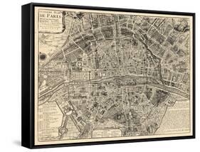 Paris, France, Vintage Map-null-Framed Stretched Canvas