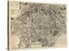 Paris, France, Vintage Map-null-Stretched Canvas