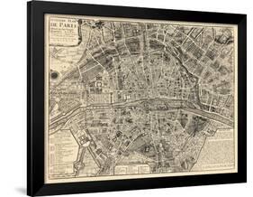 Paris, France, Vintage Map-null-Framed Giclee Print